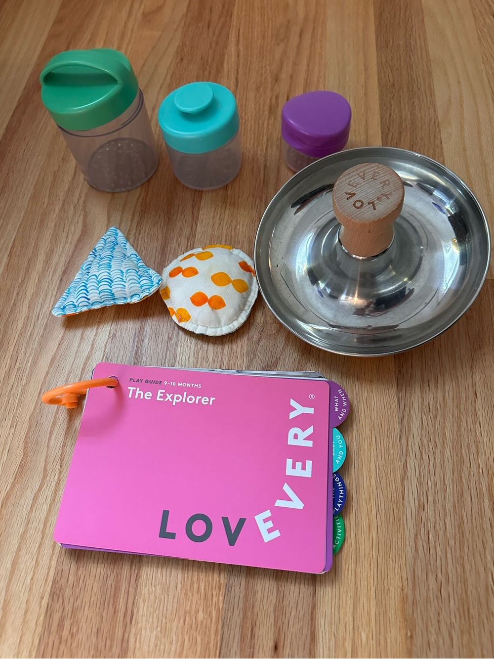 Lovevery Partial Old Explorer Play Kit 9-10 months Canisters Tip & Turn Beanbags